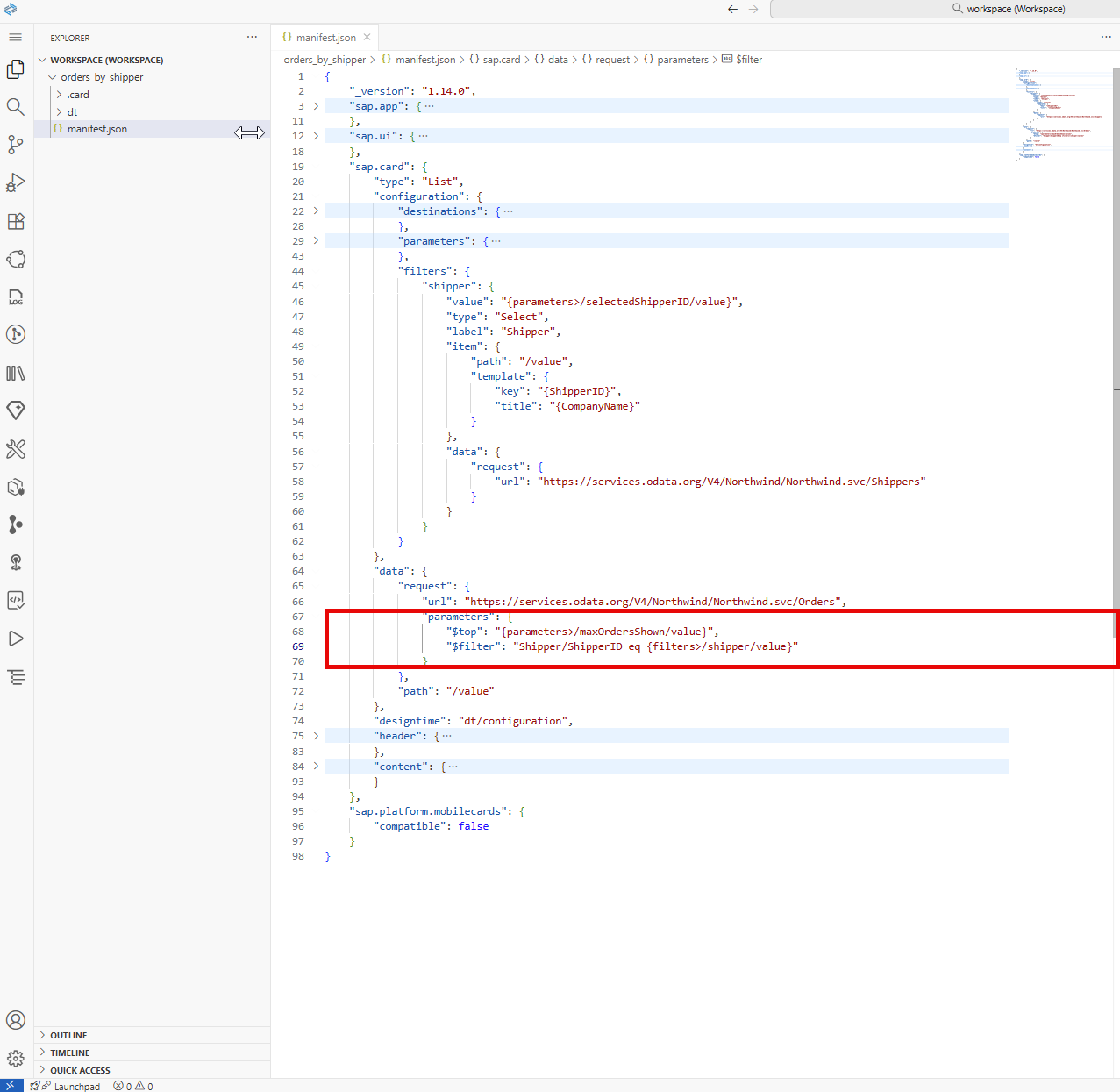 Image depicting manifest.json file - add filter parameter in the main data section